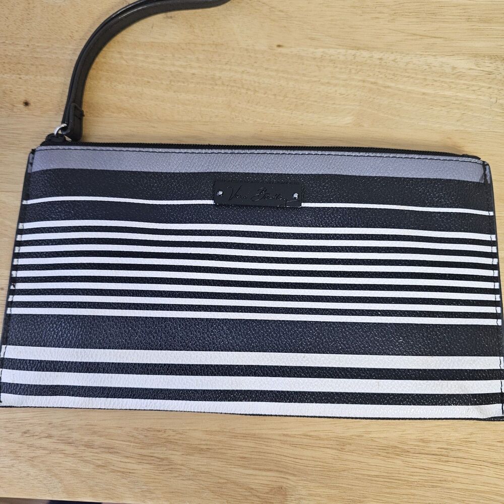 Vera Bradley Striped Wristlet Clutch Blue White Zipper Pouch Minimalist Travel